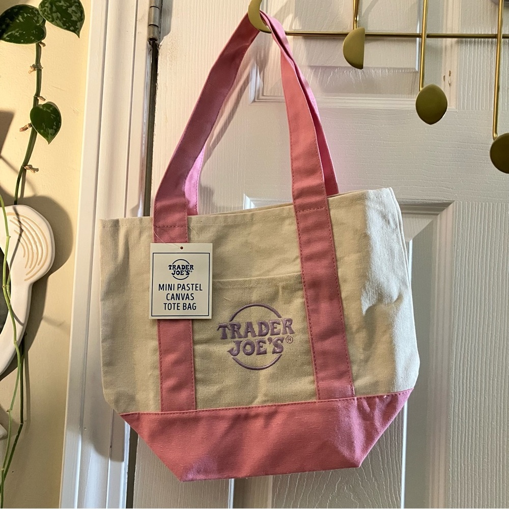 trader joes mini tote pastel pink